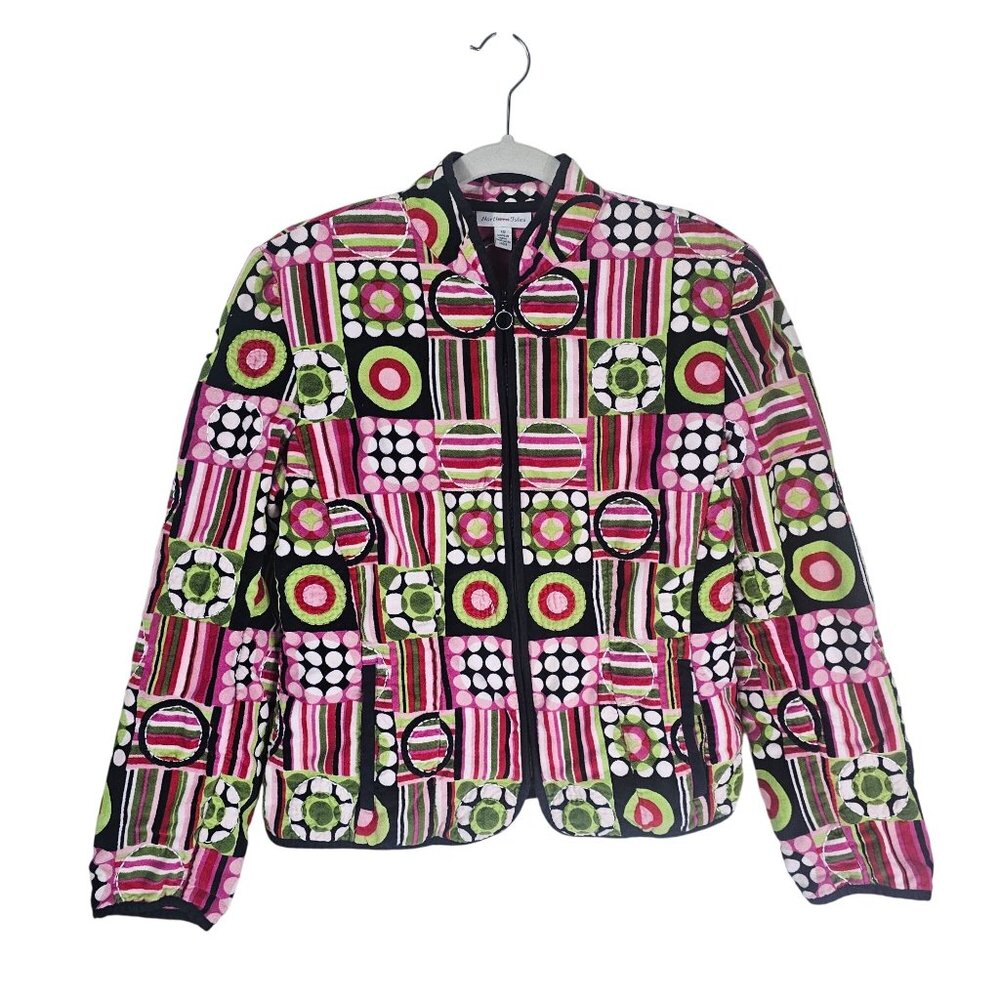 Northern‎ Isles Patchwork Geometric Jacket 10 Cotton Full Zip Velour Art to Wear